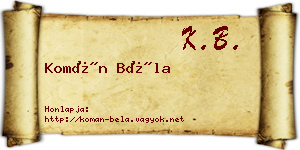 Komán Béla névjegykártya